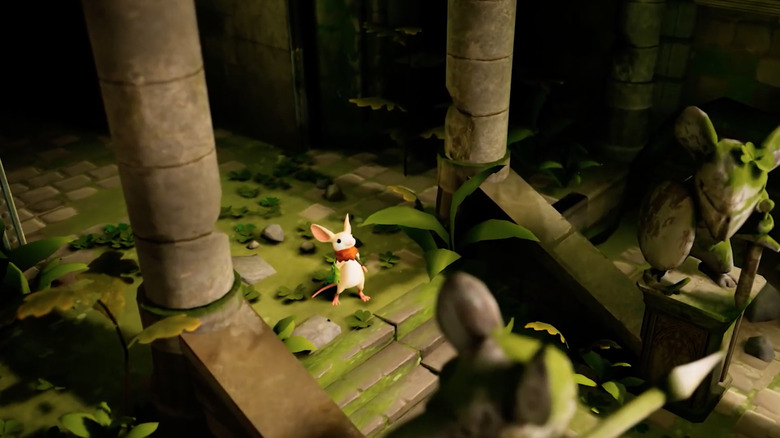 A mouse in an ancient temple.