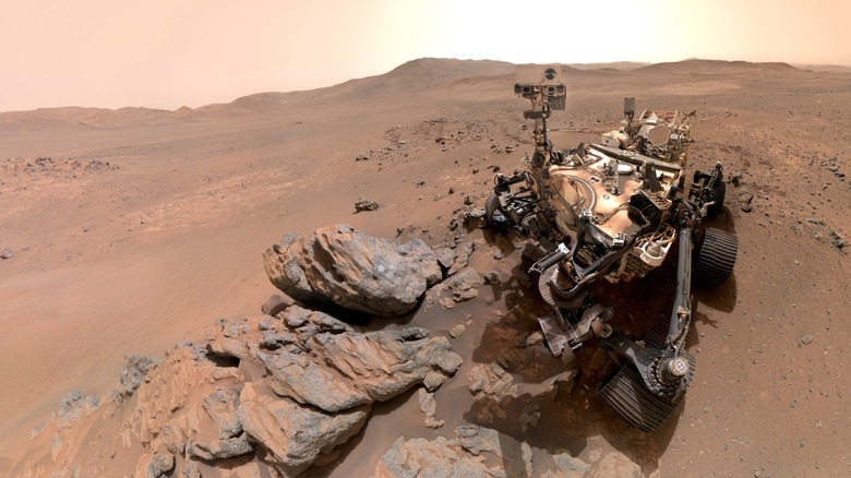 A photo of the Perseverance rover in a rocky outcrop, taken by one of its own cameras