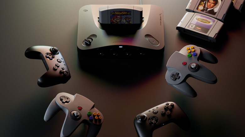 Analogue's 3D console with the new and original controllers.